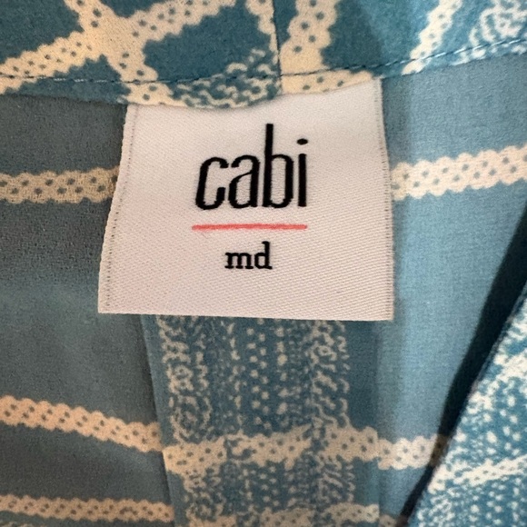 CAbi Windowpane Faux Wrap Blouse Teal Blue Cream Plaid Chiffon Boho Office #3068 - Picture 5 of 8